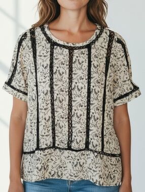 Meadow Rue Anthro Folksy Bird Print Blouse